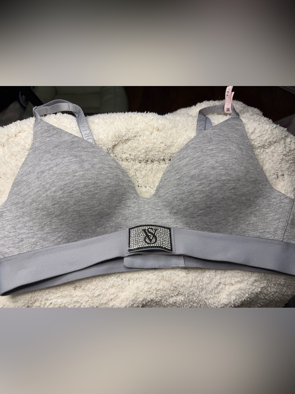Victoria's Secret Light Gray Wireless Padded Bra with Rhinestone VS Emblem